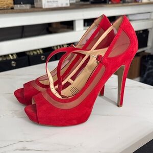 Nine West Red Peep-Toe Heels with Straps